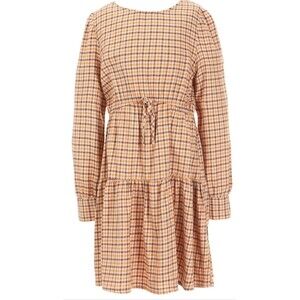 copper key dress plaid long sleeved drop-waist dress plaid yellow casual size M